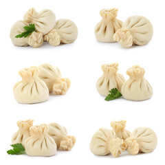 Set of tasty dumplings isolated on white