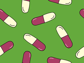 Pills Hand Drawn Seamless Pattern.