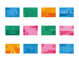 Summer pink blue orange and green banners set vector design