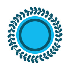 round sticker with decorative wreath of leaves, flat style