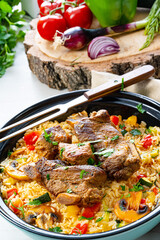 fried rice with vegetables and meat