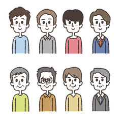さまざまな世代の大人の男性のイラストセット