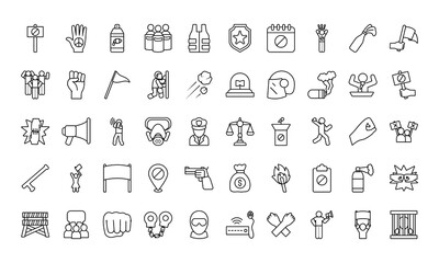 Manifestation and protest line style icon set vector design