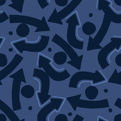Rotation arrows geometric pattern on navy blue background. Abstract elements wallpaper. Simple wallpaper.