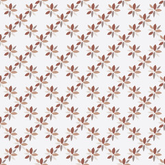 Isolated seamless patern with mini brown geometric flowers. White background. Surface design.