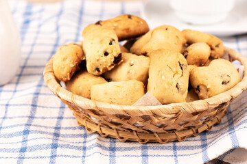 Breakfast with freshly baked homemade raisin cookies.