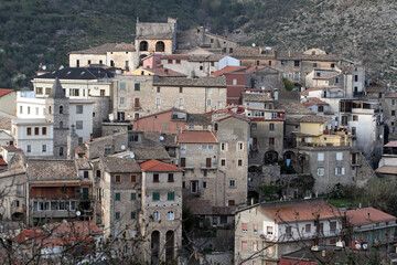 Fototapeta na wymiar Lenola, Italy - April 5, 2013: View of the village of Lenola in the province of Latina