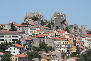 Pietrabbondante, Italy - August 15, 2017: The Italic theater and temple from the Samnite era
