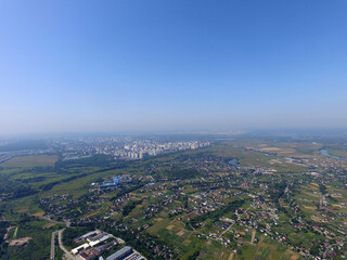 Aerial view of the saburb landscape (drone image). Near Kiev