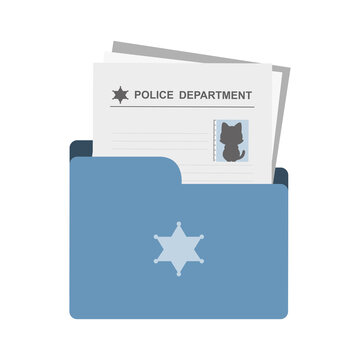 Cartoon Icon Of The Police Department Case File Documentation With Cat Suspect, Vector Illustration