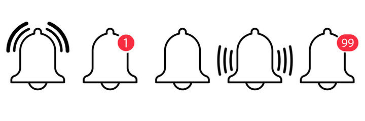 Mobilebell notification icon vector. message alert notice. subscribe reminder attention app. web alarm inbox. mobile phone red button. smartphone social media template. stock illustration set