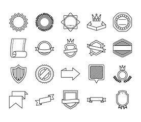 icon set of decorative seal stamps and shields, line style