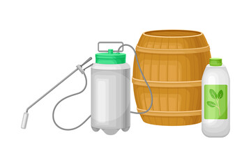 Pneumatic Sprayer with Fertilizer for Soil and Plant Growth Vector Illustration