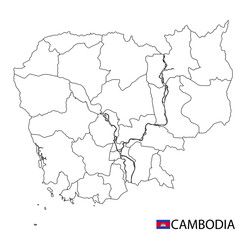 Obraz premium Cambodia map, black and white detailed outline regions of the country.