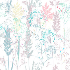 Naklejki  Kwiatowy rustykalny wektor wzór z kolorowymi pastelowymi roślinami do projektowania