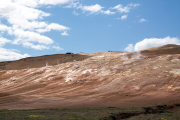 LEIRHNUKUR, ICELAND: slopes of a volcano full of hot springs, steaming fumaroles and black lava fields 