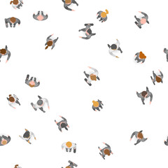 Seamless vector pattern. A group of businessmen and a businesswoman. Top view. Crowding people. View from above. 