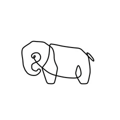 Elephant continuous line drawing, small tattoo, print for clothes and logo design, emblem or logo design, silhouette one single line on a white background, isolated vector illustration.