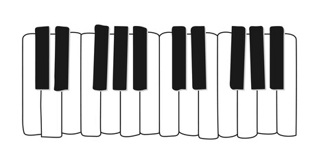 Vector piano music. Musical instrument keyboard. Flat illustration on black background in cartoon style © Irene