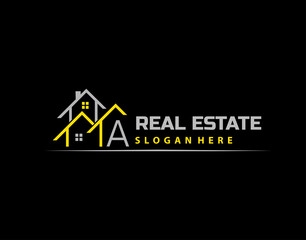 A Letter Logo. Simple House, Real Estate Architecture Construction Icon Design.