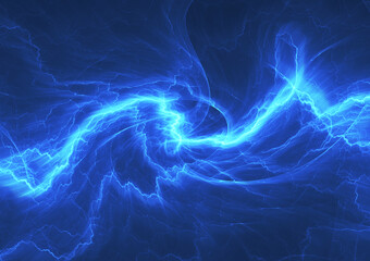 Blue abstract fractal lightning, plasma background