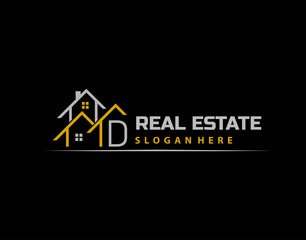 D Letter Logo. Simple House, Real Estate Architecture Construction Icon Design.