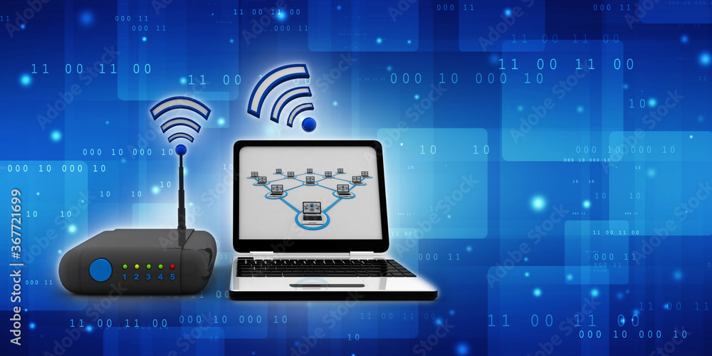 Poster 3d rendering transmitter wifi