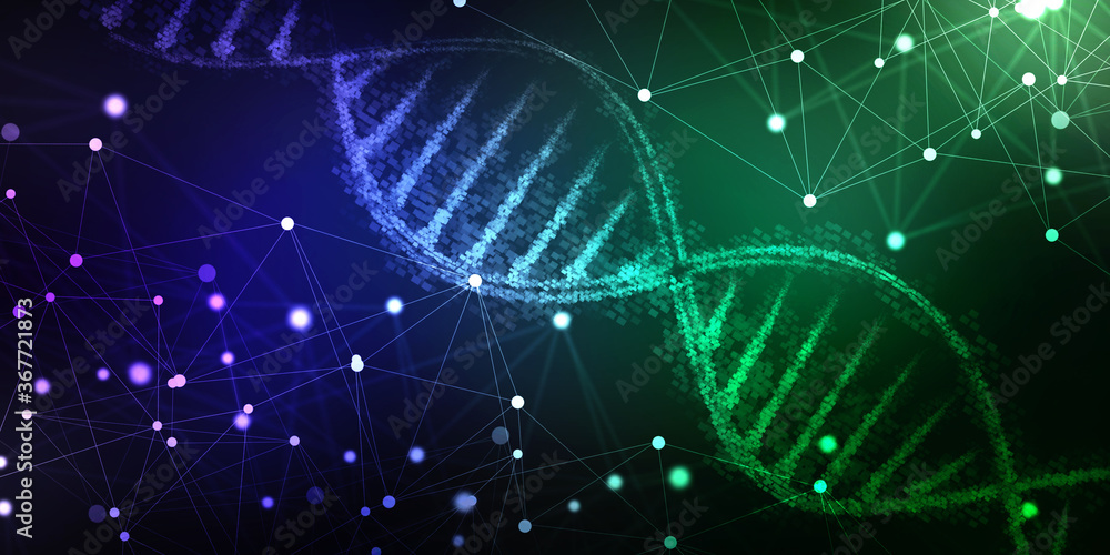 Poster 2d render of dna structure, abstract background