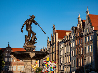statue of neptune fountain in gdansk poland