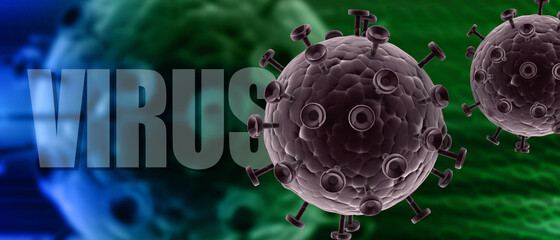 3d render Corona virus disease COVID-19. Microscopic view of a infectious virus