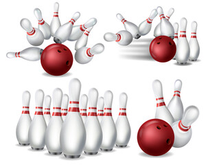 Bowling realistic illustration. Bowling game