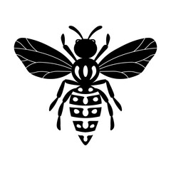 Cartoon cute bee mascot. Bee flies. Small wasp. Outline black logo element. Vector insect icon. Template design for invitation, cards, wallpaper, kindergarten. Doodle style.