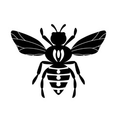 Cartoon cute bee mascot. Bee flies. Small wasp. Outline black logo element. Vector insect icon. Template design for invitation, cards, wallpaper, kindergarten. Doodle style.