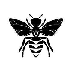 Cartoon cute bee mascot. Bee flies. Small wasp. Outline black logo element. Vector insect icon. Template design for invitation, cards, wallpaper, kindergarten. Doodle style.
