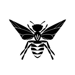 Cartoon cute bee mascot. Bee flies. Small wasp. Outline black logo element. Vector insect icon. Template design for invitation, cards, wallpaper, kindergarten. Doodle style.