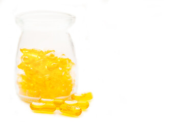 Pile of capsules Omega 3, Omega 6, and Omega 9  