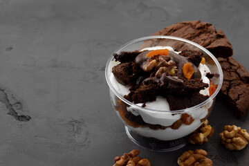 Sweet dessert with chocolate and close up