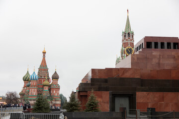 Fototapeta premium Moscow, Russia, the San Basil's cathedral, an orthodoxy church, situated in the Red Square. During the Christmas period