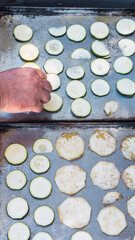 Hand placing vegetarian food on the barbecue