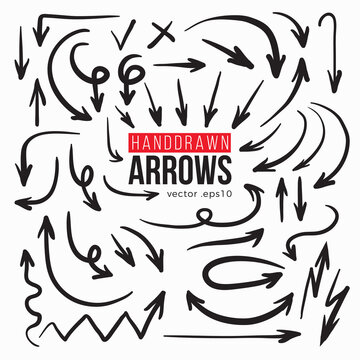 Vector hand drawn arrows set. Web business elements sketch. Doodle arrow design. Black line illustration isolated on white background