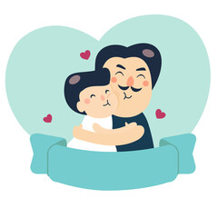 happy dad and his son hugging. vector drawing concept of love and affection for a happy family.happy Father's day card. 