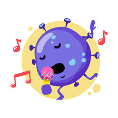 Singing cartoon of Covid-19. Funny vector design of Coronavirus character