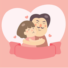 Dad and his daughter hugging. vector drawing concept of love and affection for a happy family.happy Father's day card. 