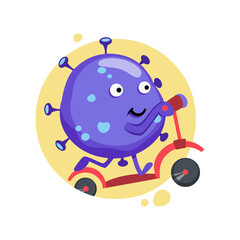 Scooter cartoon of Covid-19. Funny vector design of Coronavirus character