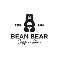 Vintage Bean Bear coffee Shop logo designs with negative space vector