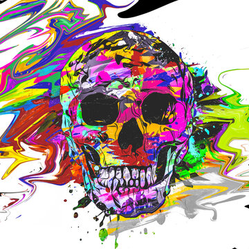 colorful skull on white background, modern graphic illustration