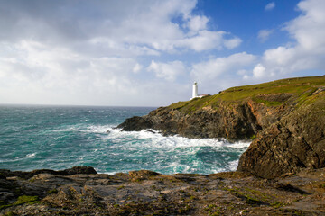 Trevose Head, Cornwall, UK. Lighthouse over coastline
