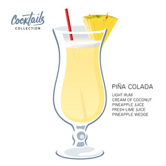 Pina Colada cocktail drink glass straw pineapple illustration