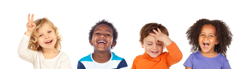 Children gesturing different expressions