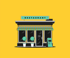 Obraz premium Downtown vector building with restaurant illustration isolated on background